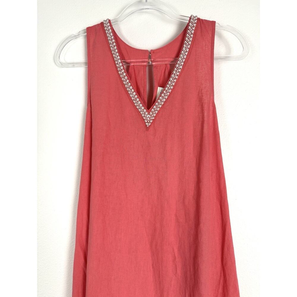Calypso St Barth Maxi Dress Women’s Medium Linen Blend Coral Pink Beaded New - Picture 5 of 13